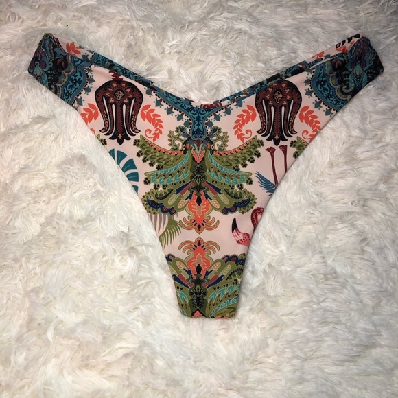 Green and Blue Tropical Bikini Bottom Size Medium Boho Sexy - Picture 1 of 9